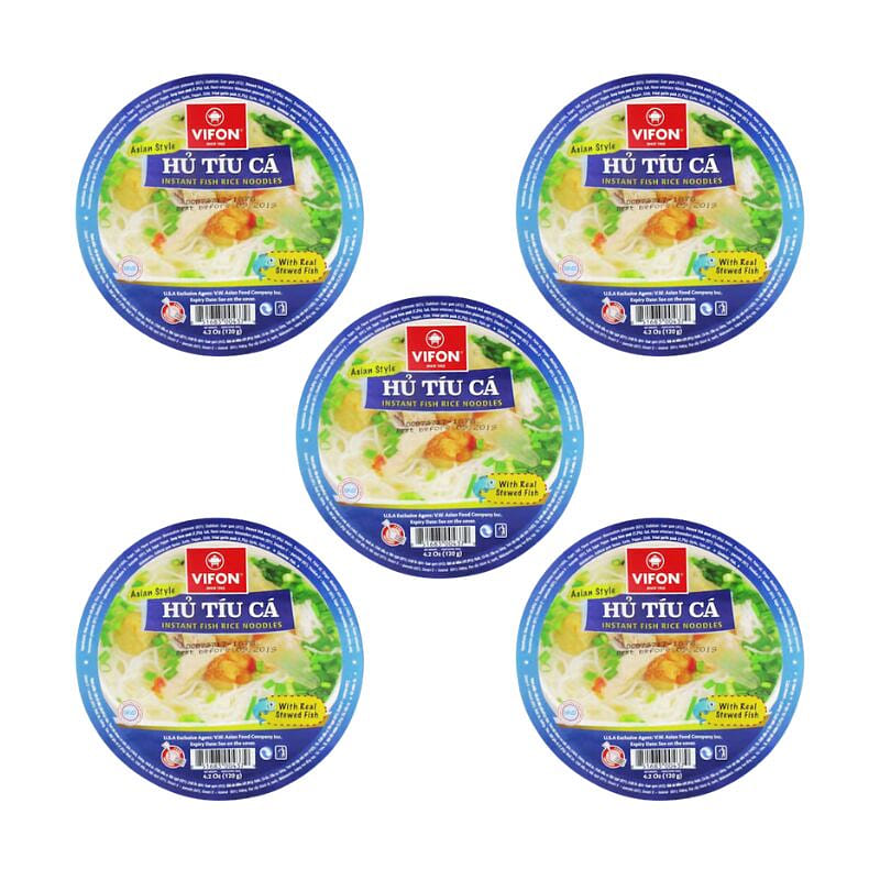 VIFON STEWED FISH INSTANT RICE NOODLES BOWL (HU TIU CA) pack of 5 1 each