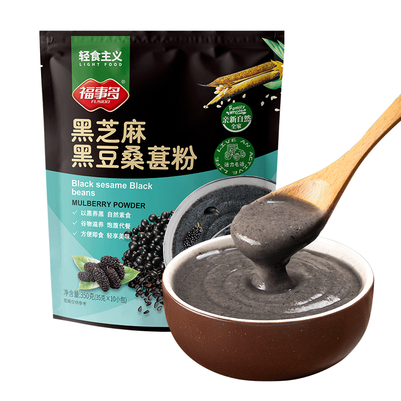 Fushiduo Black Sesame, Black Beans, Mulberry Powder, Meal Replacement, Satiety Nutrition, Breakfast Brewing, Ready-to-Drink, 350g*1 bag 350 g