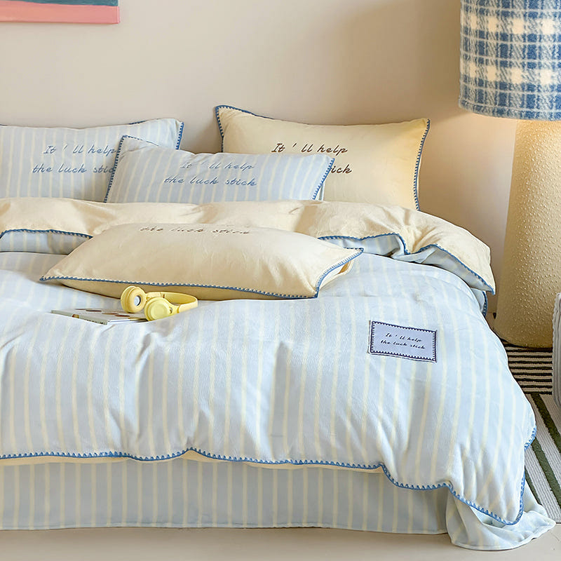 Fresh Gingham Bedding Set Cream Blue-Double 2000 g