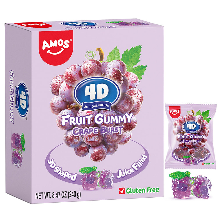 AMOS Gummies Grape Burst Fruit-Shaped Gummy(10ct) 8.47 oz