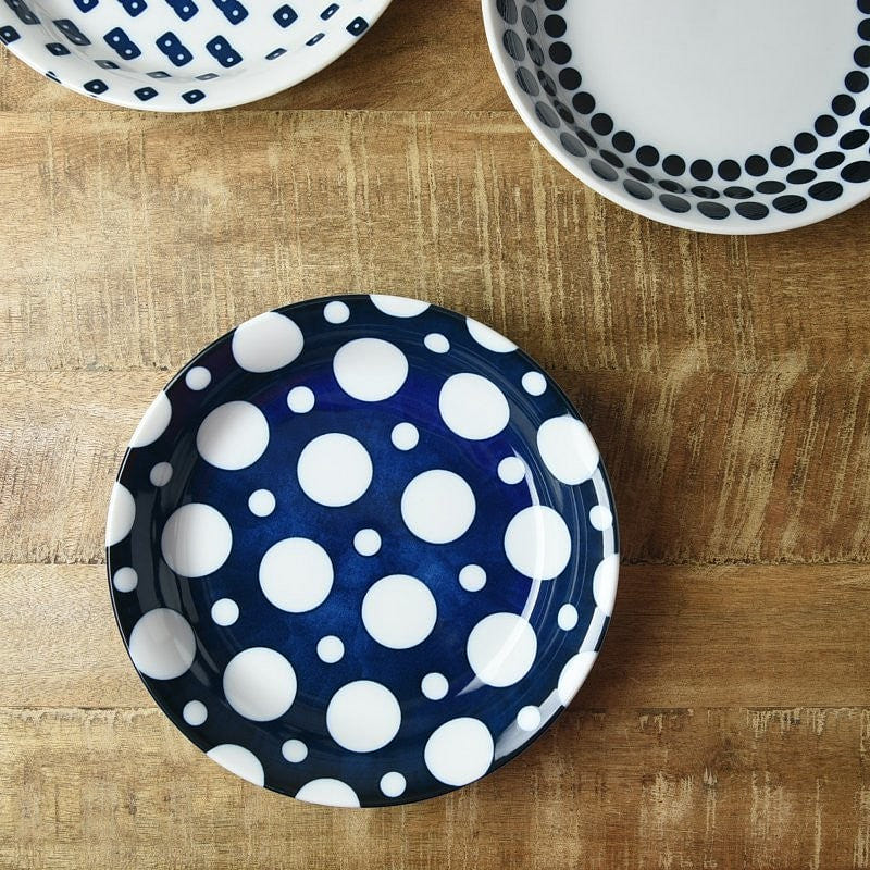 Mino Ware Curry Pasta Plate (3 Style Options) Blue with White Dots 1 each