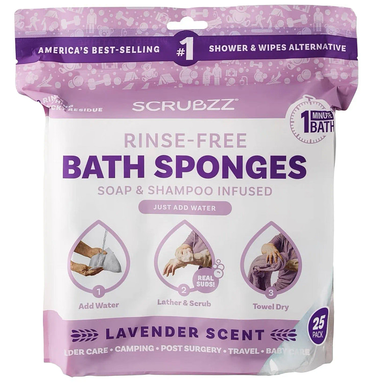 Scrubzz Disposable Rinse Free Bathing Sponges 100 100 count