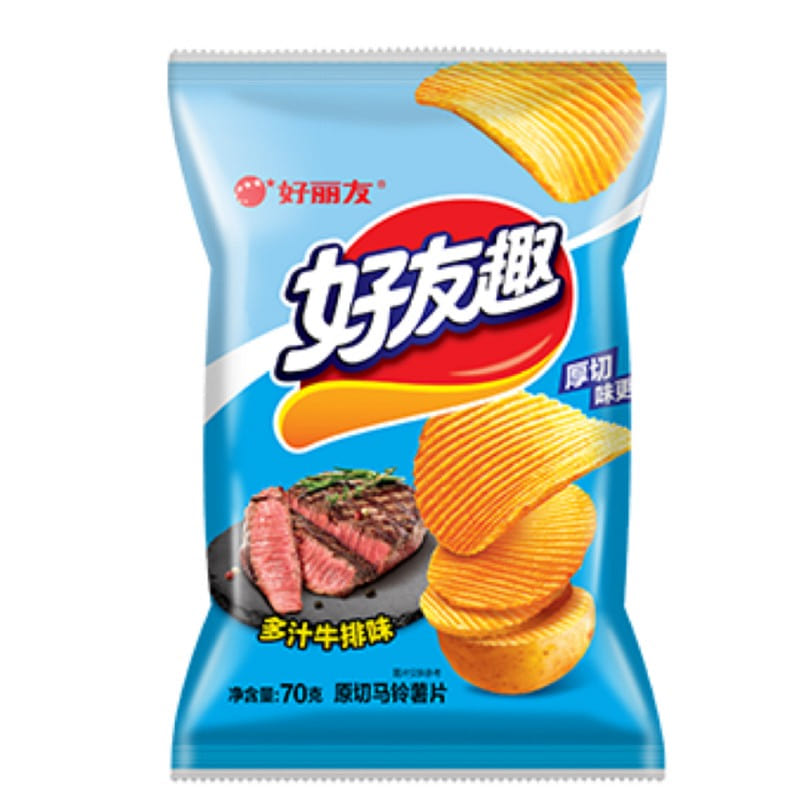 Orion juicy steak flavored chips 70 g