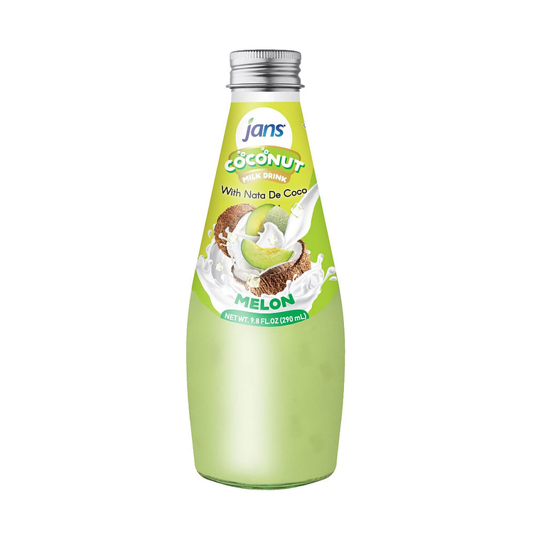 Jans - Nước cốt dừa uống kèm thạch dừa vị Dưa lưới, 290ml, Hộp 12 chai 9.8