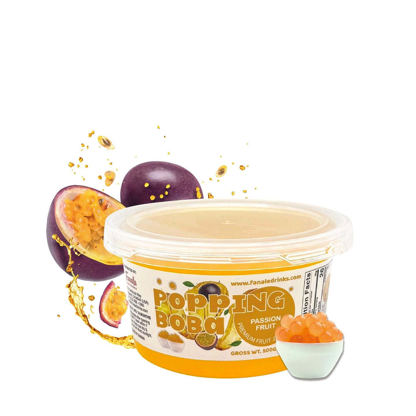 Popping Bursting Boba Juice Ball - (1 lb / Tub) Passion Fruit Popping Juice Ball - 1 Case (1 lb x 18) 1 each