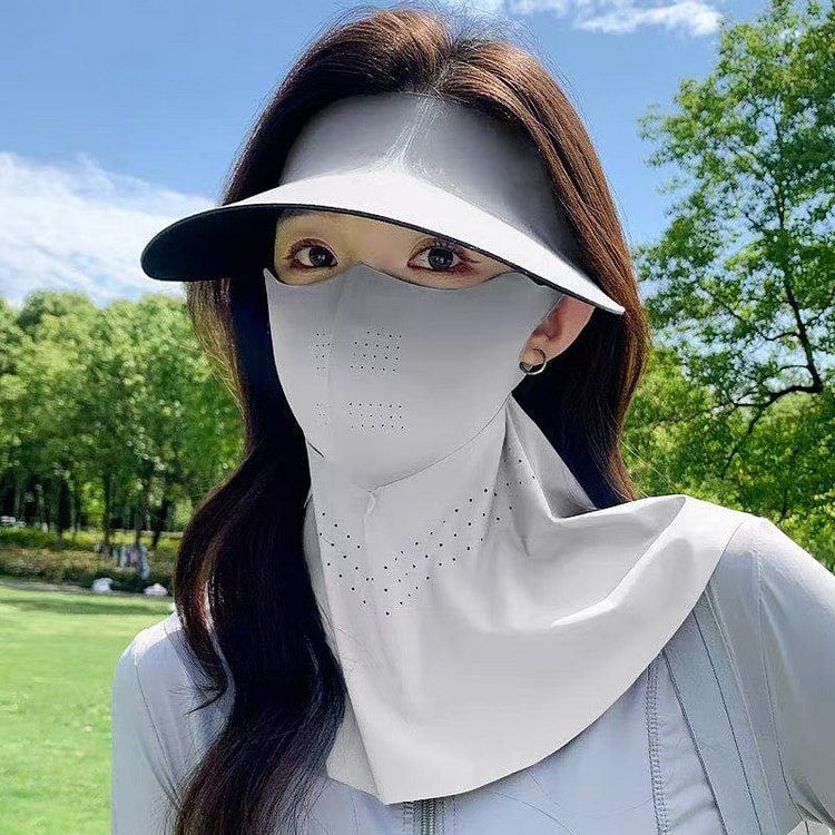 全脸防晒面罩夏季冰丝防晒防紫外线#浅灰套装 1 份