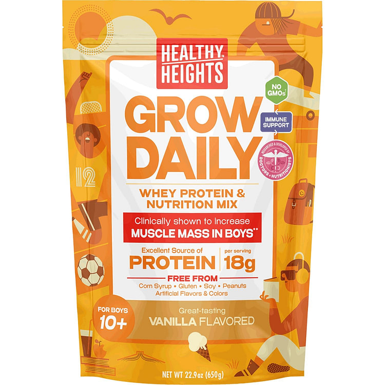 Healthy Heights Grow Daily Boys 10+ Shake Mix Powder, 18g Protein, Vanilla