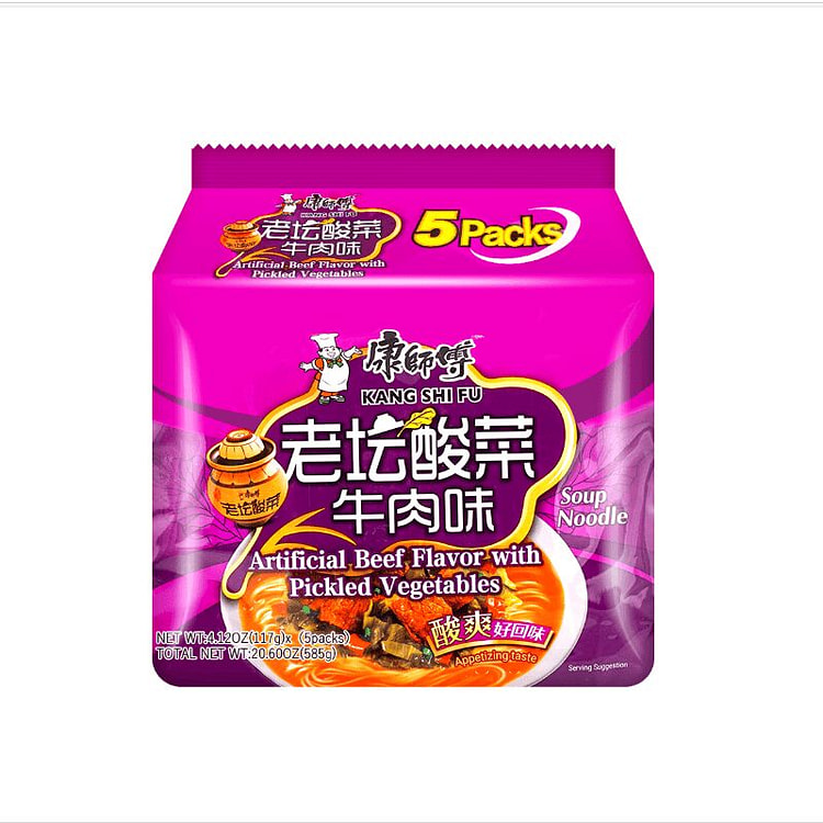 康师傅老坛酸菜牛肉方便面(117克*5连包)*1袋 585 克