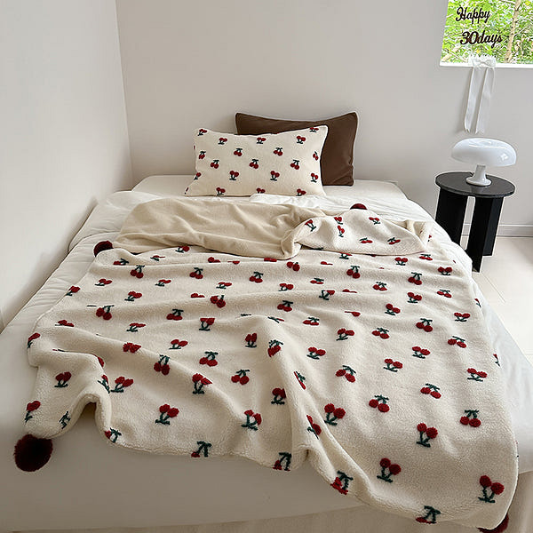 LULLABUY 暖暖毯 圈圈绒毛毯可爱印花午睡毯锁温亲肤 小樱桃-150*200cm