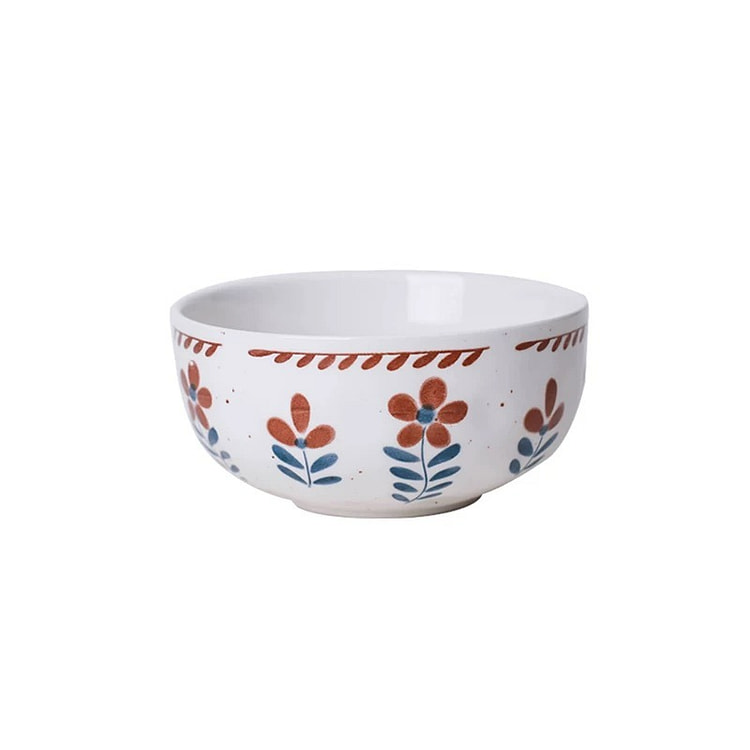 Japanese Vintage Flower Ceramic Rice Bowl, 4.5"