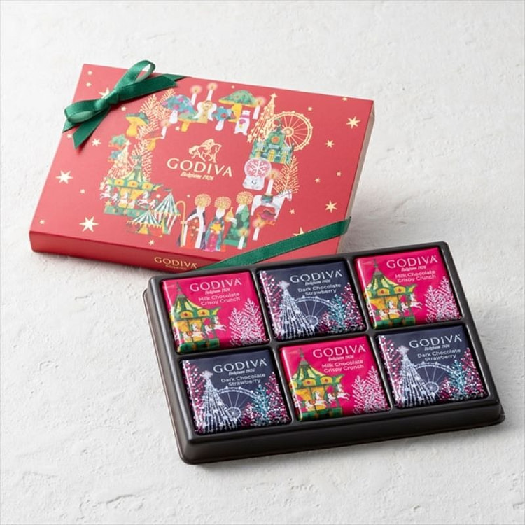 【日本直邮】 Godiva 圣诞节 冬季奇妙精选 方形巧克力组合（6块装）