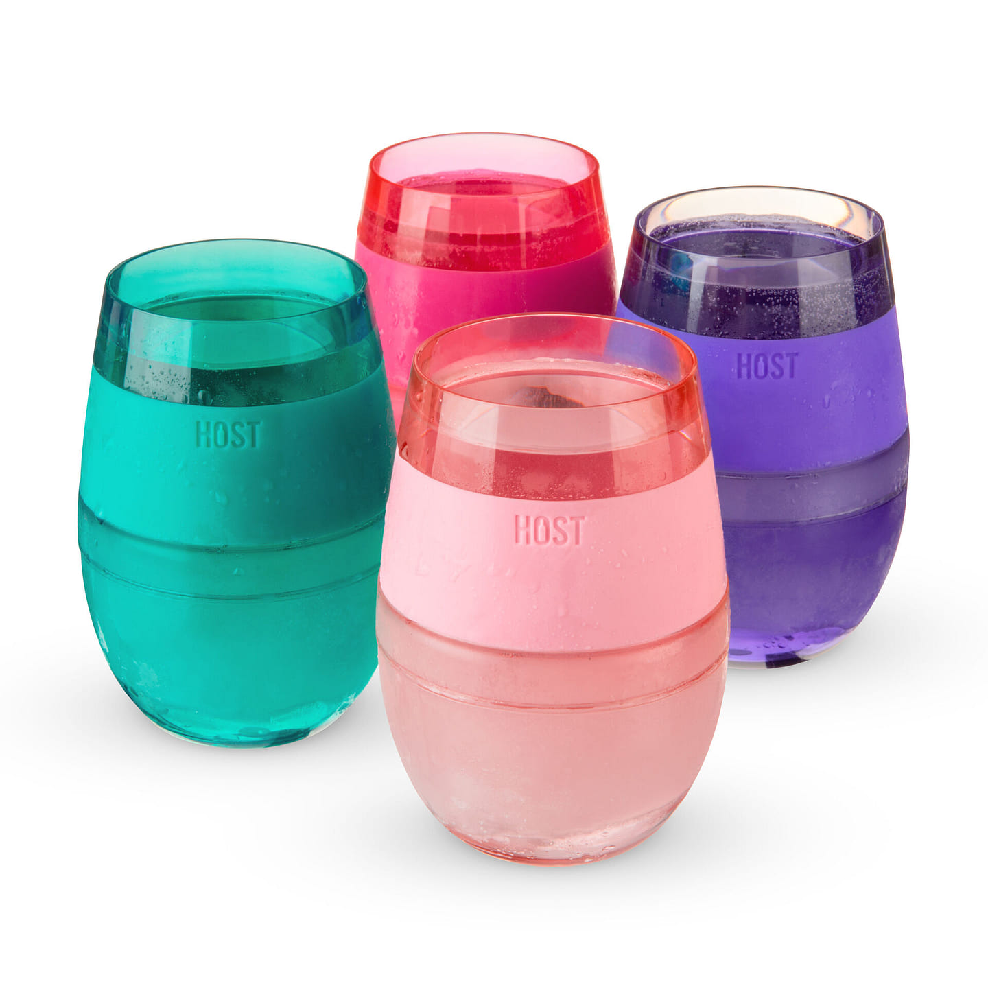 HOST Cooling Cup Set of 4 Plastic Double Wall Insulated Freezable Drink Chilling Tumbler with Freezing Gel, Wine Glasses for Red and White Wine, 8.5 oz, Assorted Translucent Colors 8.5 oz