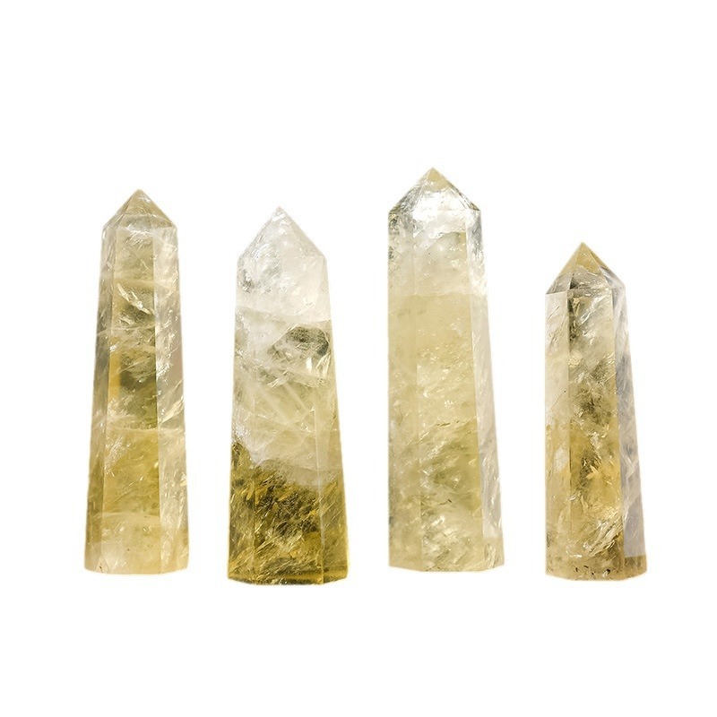 黄水晶　原石　石柱 天然黄水晶柱单尖六棱柱黄水晶原石打磨水晶柱家居装饰工艺品摆件