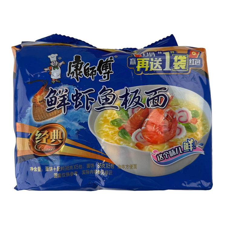 康师傅鲜虾鱼板面（五连包） 490 克