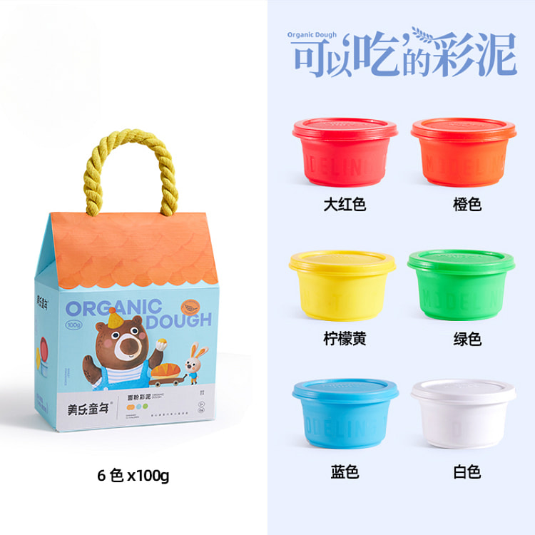 美乐童年面粉彩泥儿童无毒6色600g*1盒
