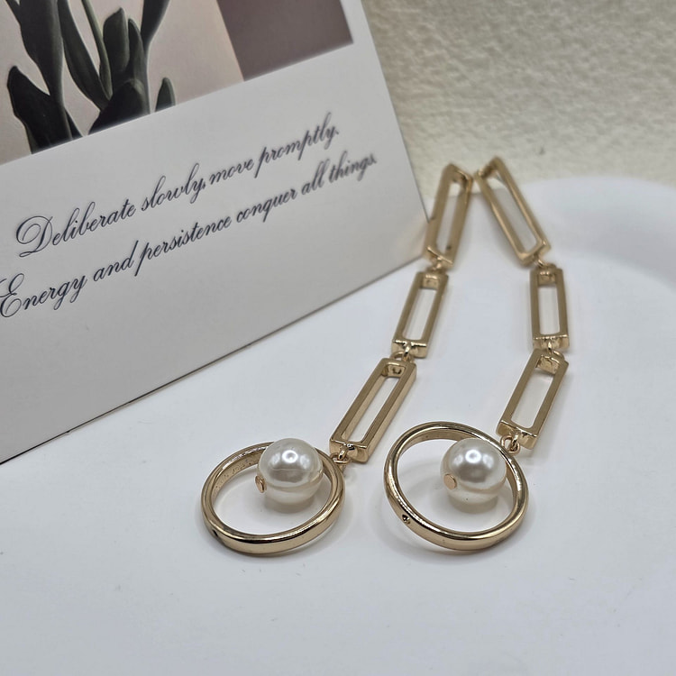 长方形珍珠长耳环 4 盎司