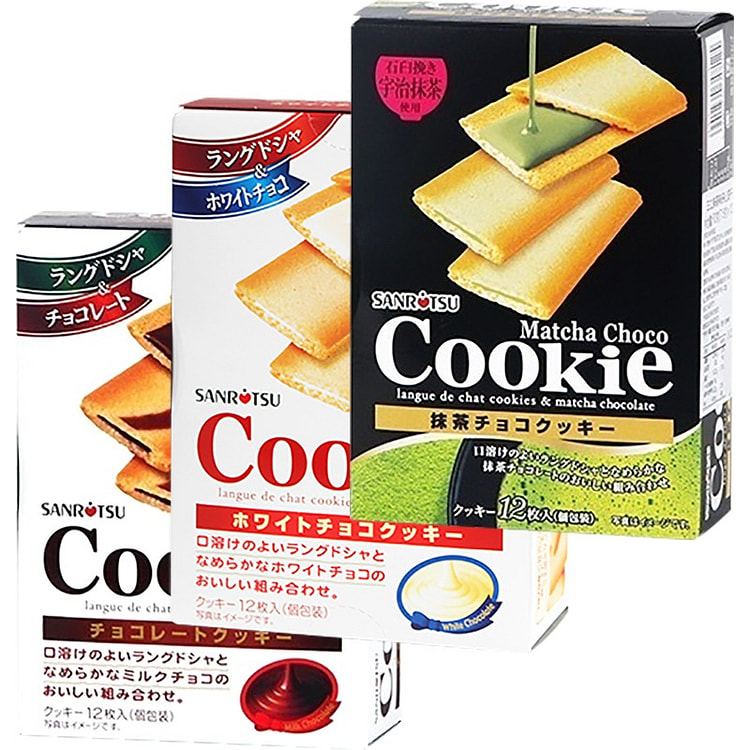 日本三立夹心饼干 黑巧白巧克力抹茶三种口味各1盒