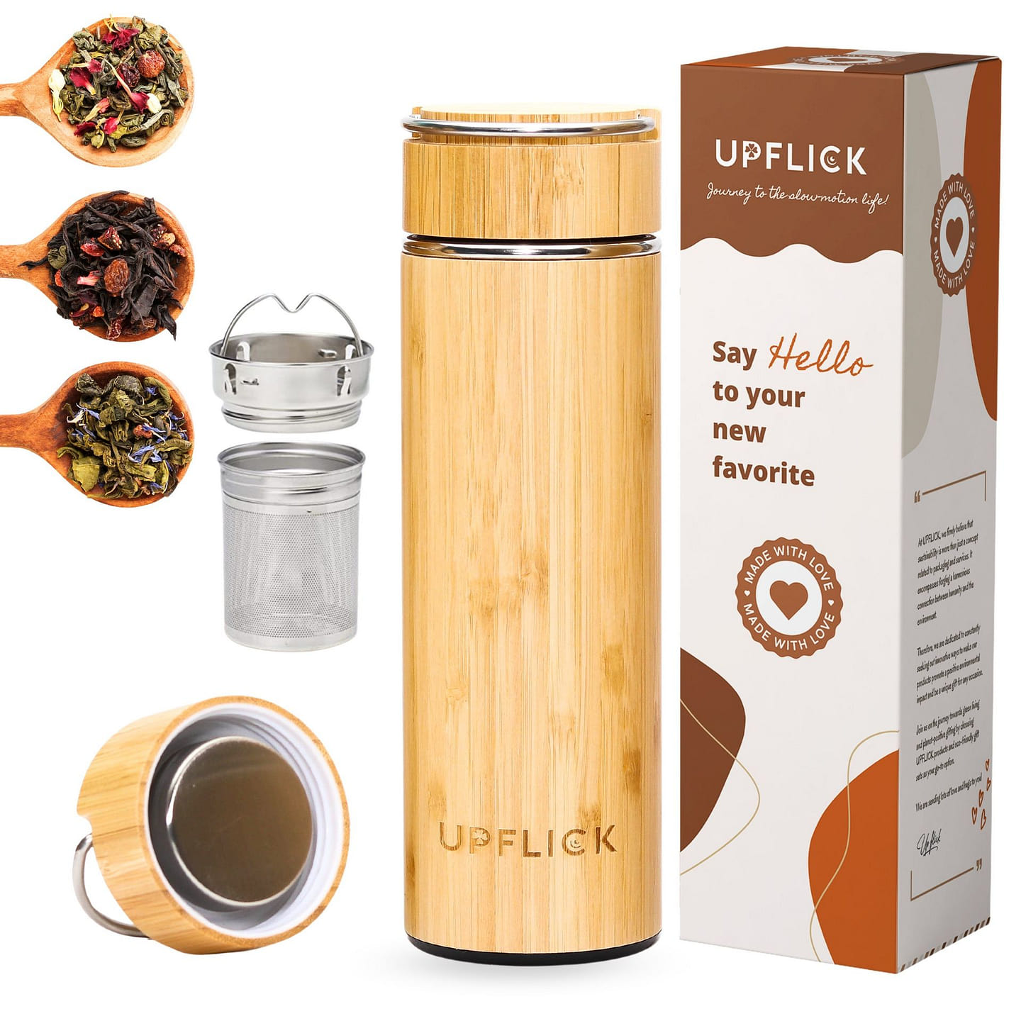 Bamboo Water Bottle Tea Cup Coffee Tumbler Gift 15 oz