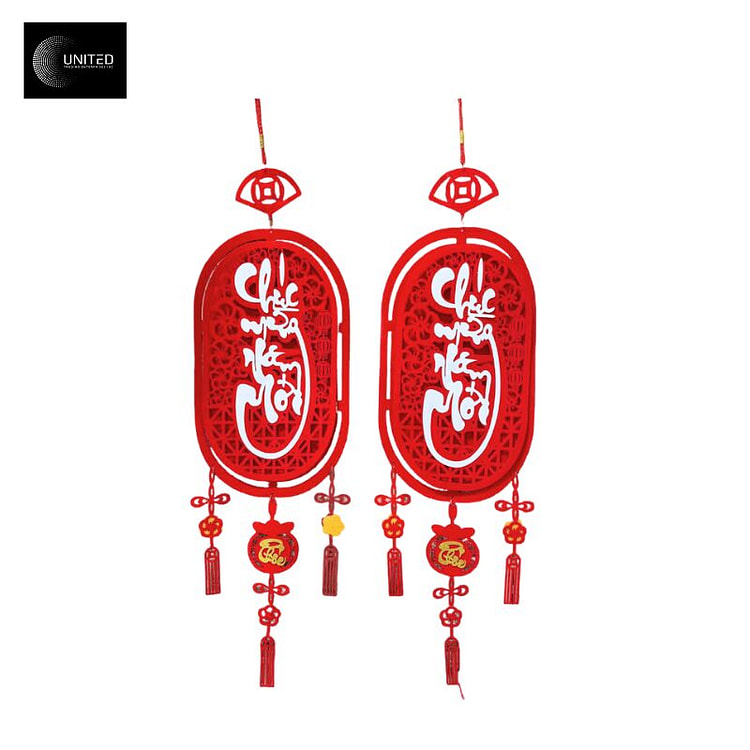 Đồ trang trí treo màu đỏ Tết Nguyên Đán “Chúc Mừng Năm Mới” (Gồm 2 cái) 2 c