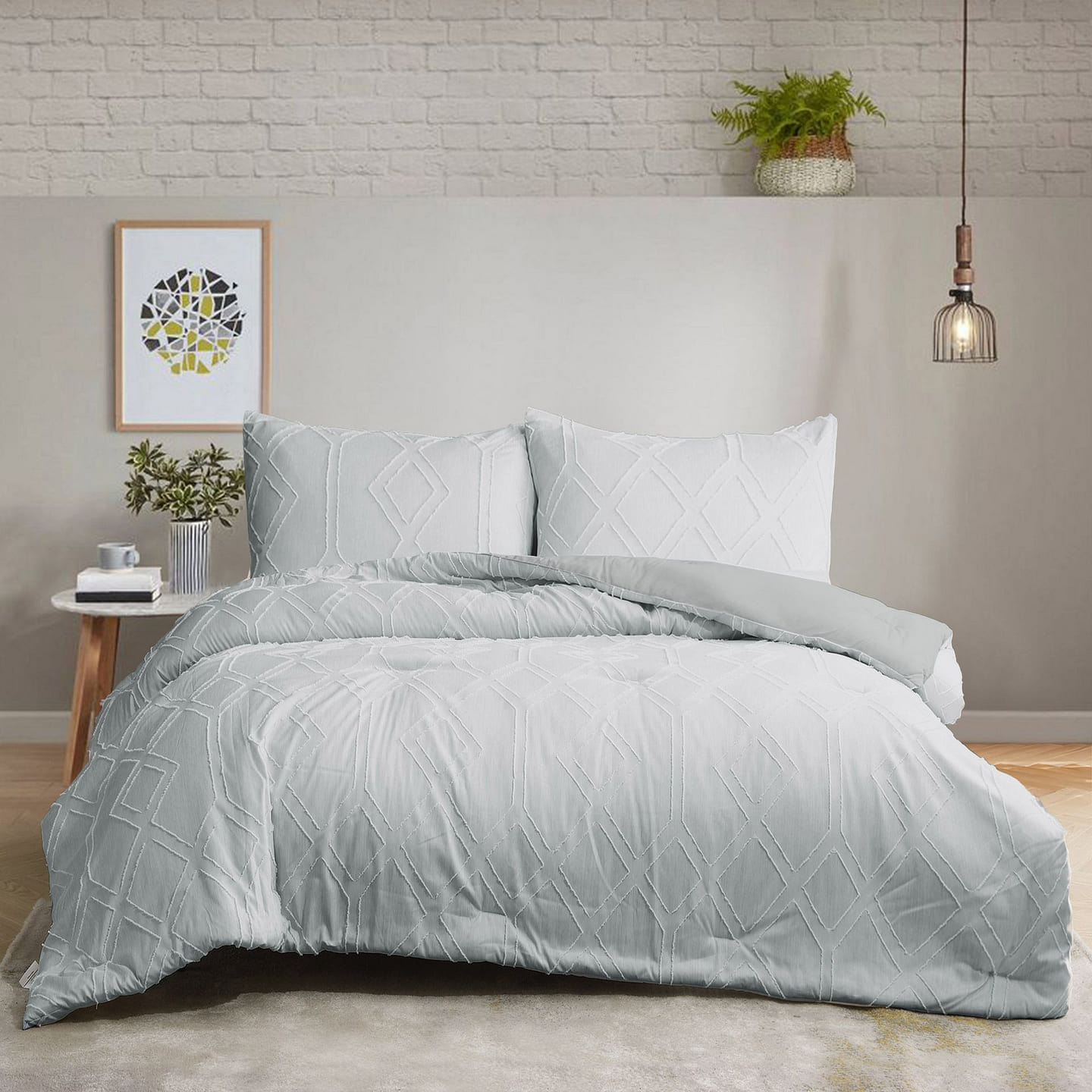 UNIKOME Clipped Premium Soft Bedding Set All Season Comforter Gray Full/Queen 1 each