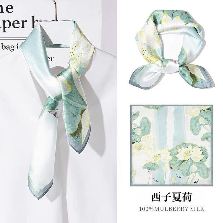 100%桑蚕丝方巾 高级感礼盒 西子夏荷 1条 1 份