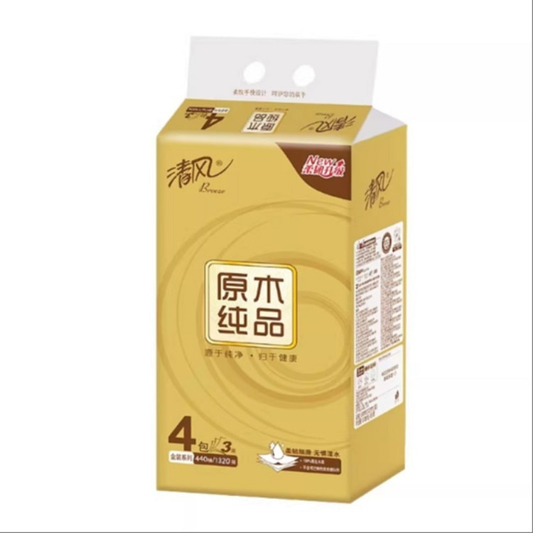 清风 金色抽纸原木110抽 4包/提 1 份