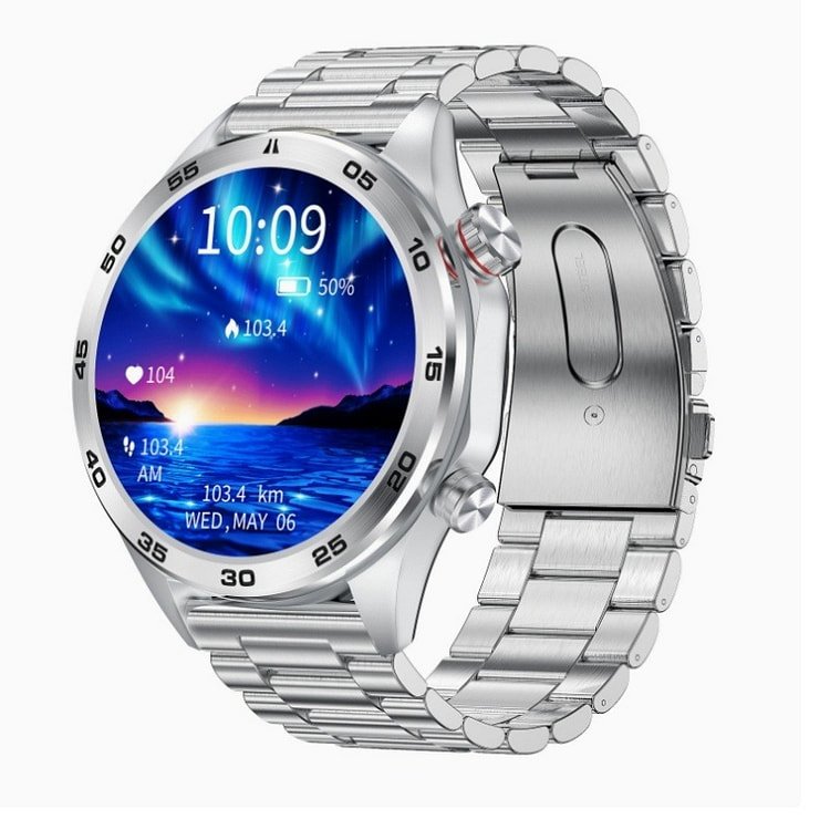 New Call Smart Watch with Flashlight Silver Steel