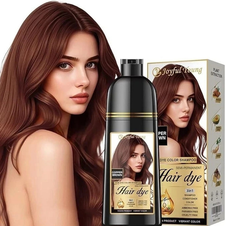Copper Brown 3 in 1 Hair Dye Shampoo Gray Coverage 1 box