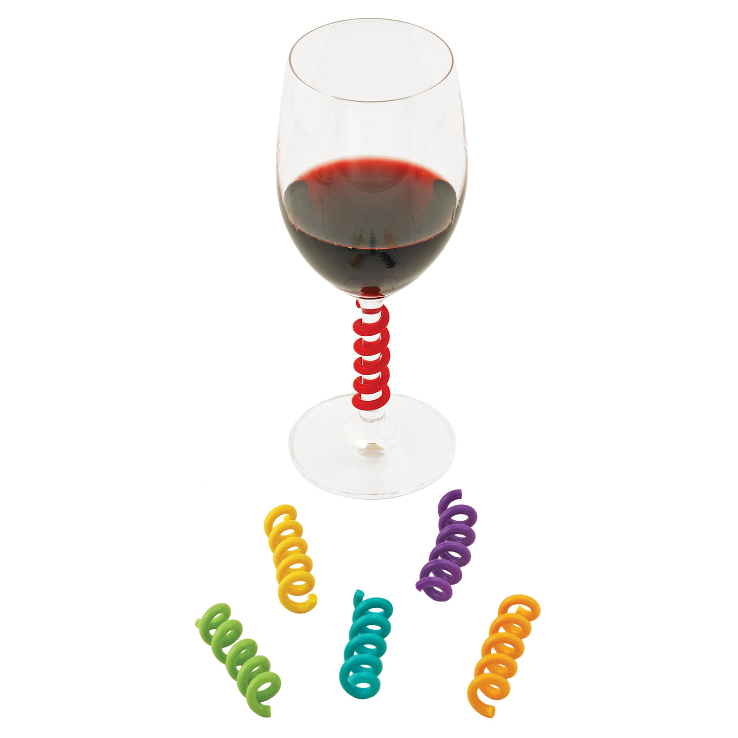 Stem Spring: Set of 6 Multicolored Silicone Wine Glass Charms 6 count