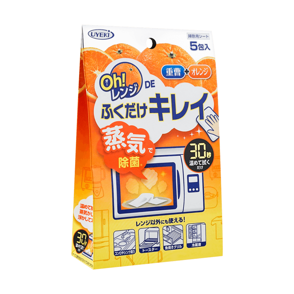 「日本直送」ウエキ・オーレンジ ふくだけキレイ掃除用シート 蒸気で除菌 5包入り 1 個