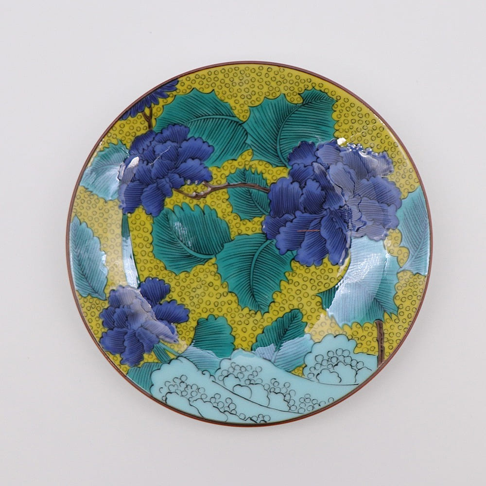 Kutani Ware Handmade Main Plate (Blue peony, 5.90 x 5.90) Made in Japan 1 each