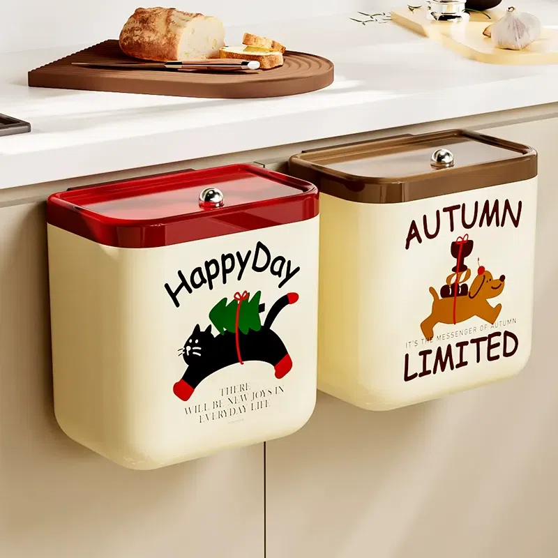 Kitchen trash can wall-mounted household cleat with lid - puppy delivery man 1 cái