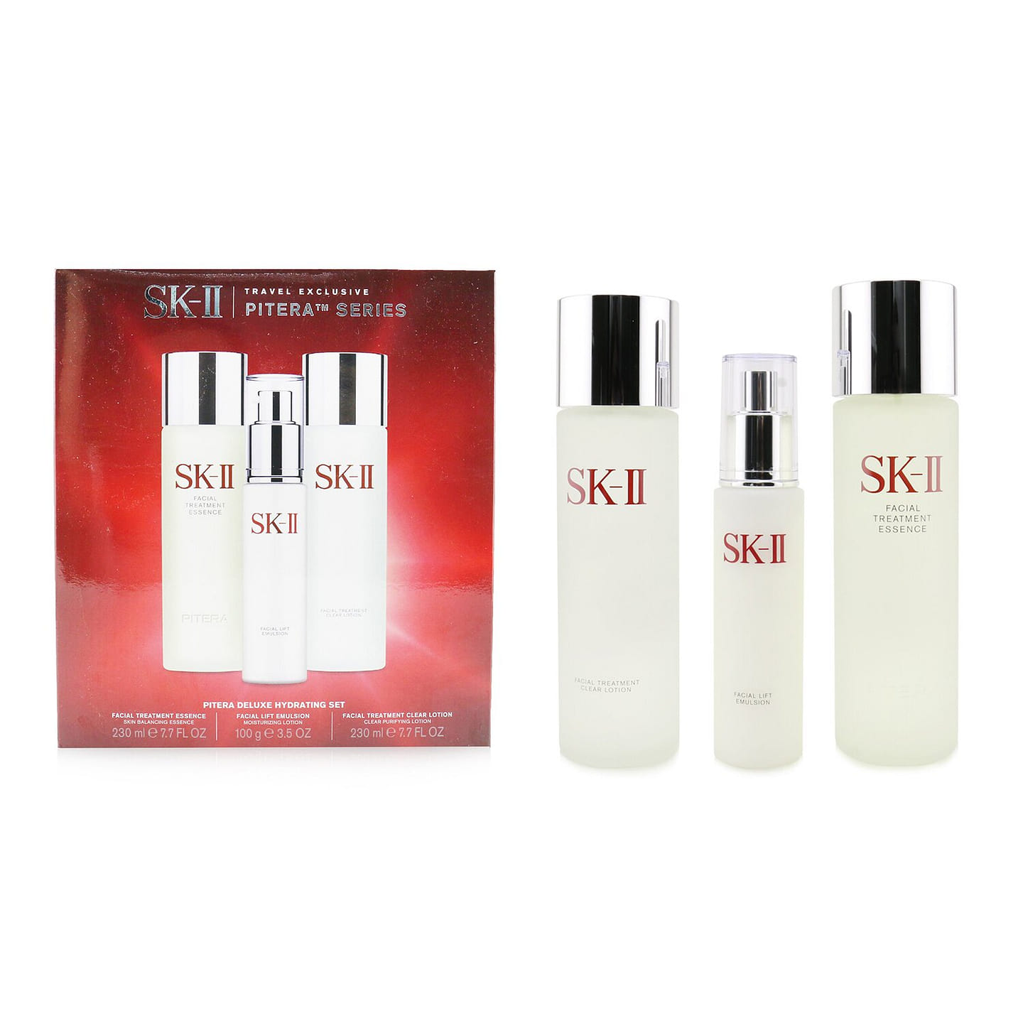 SK II Pitera Deluxe Hydrating 3-Pieces Set: Facial Treatment Essence 230ml + Facial Lift Emulsion 100g + Facial Treatment Clear Lotion 230ml 3pcs 3 each