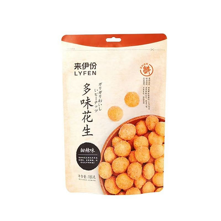 来伊份多味花生豆186g袋甜辣味裹衣花生米下酒菜休闲零食炒货小吃