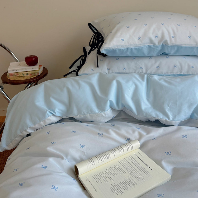 甜颂纯棉樱桃蝴蝶结床上四件套 蓝色-Double 2000 克