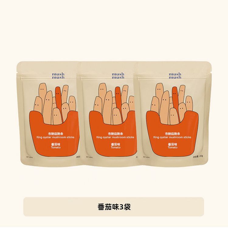 mushmush 杏鲍菇脆条番茄味蘑菇脆孕妇办公室解馋休闲食品小吃健康零食25g*3袋