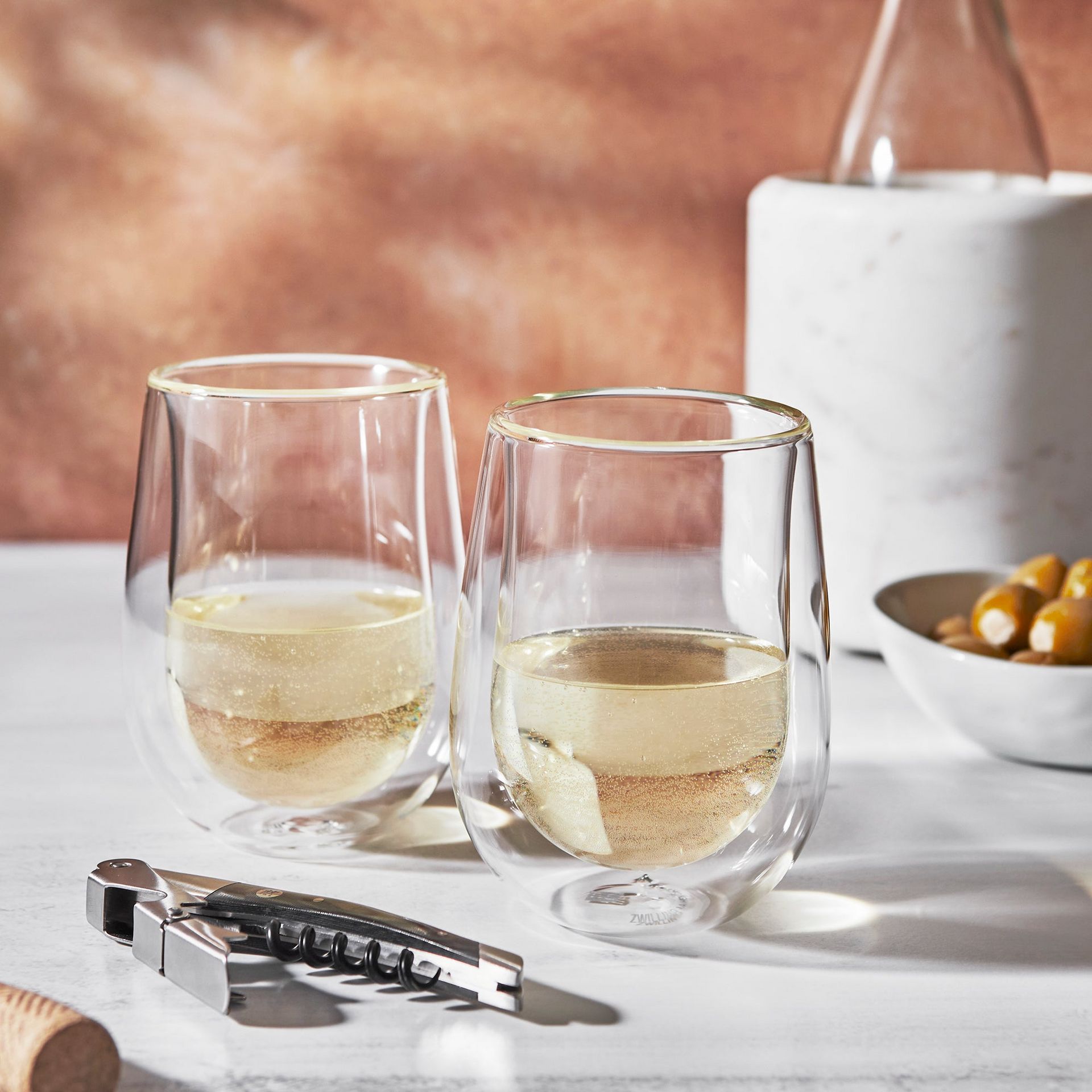 ZWILLING Sorrento Double-Wall Stemless White Wine Glasses with