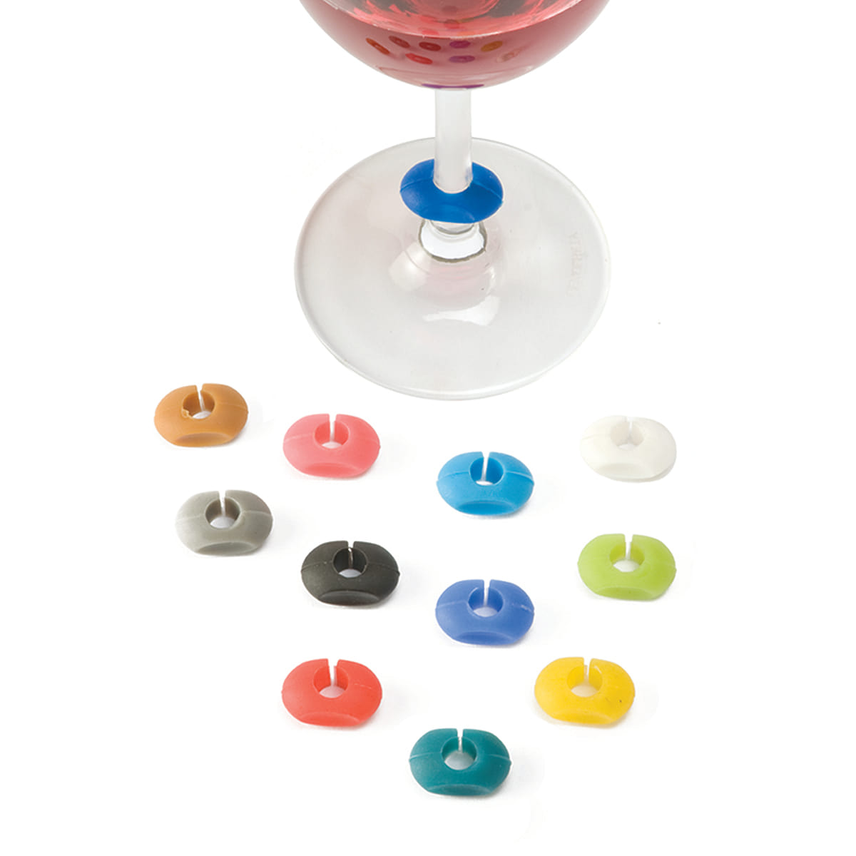 True Wine-O Glass Markers, Silicone Wine Charms, Cocktail Drink Markers, Wine Charm Gifts, Silicone, Multicolor, Set of 6 12 count