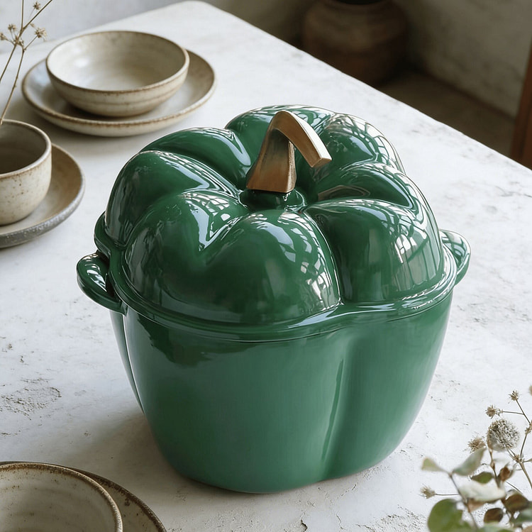 青椒系列INS风铸铁珐琅锅绿色18cm焖烧煮炖煲锅 1 份