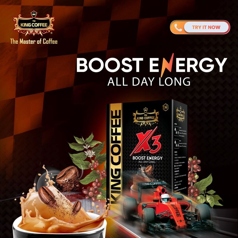 Cà phê hòa tan King Coffee 3in1 X3 Boost Enegry 12 phần