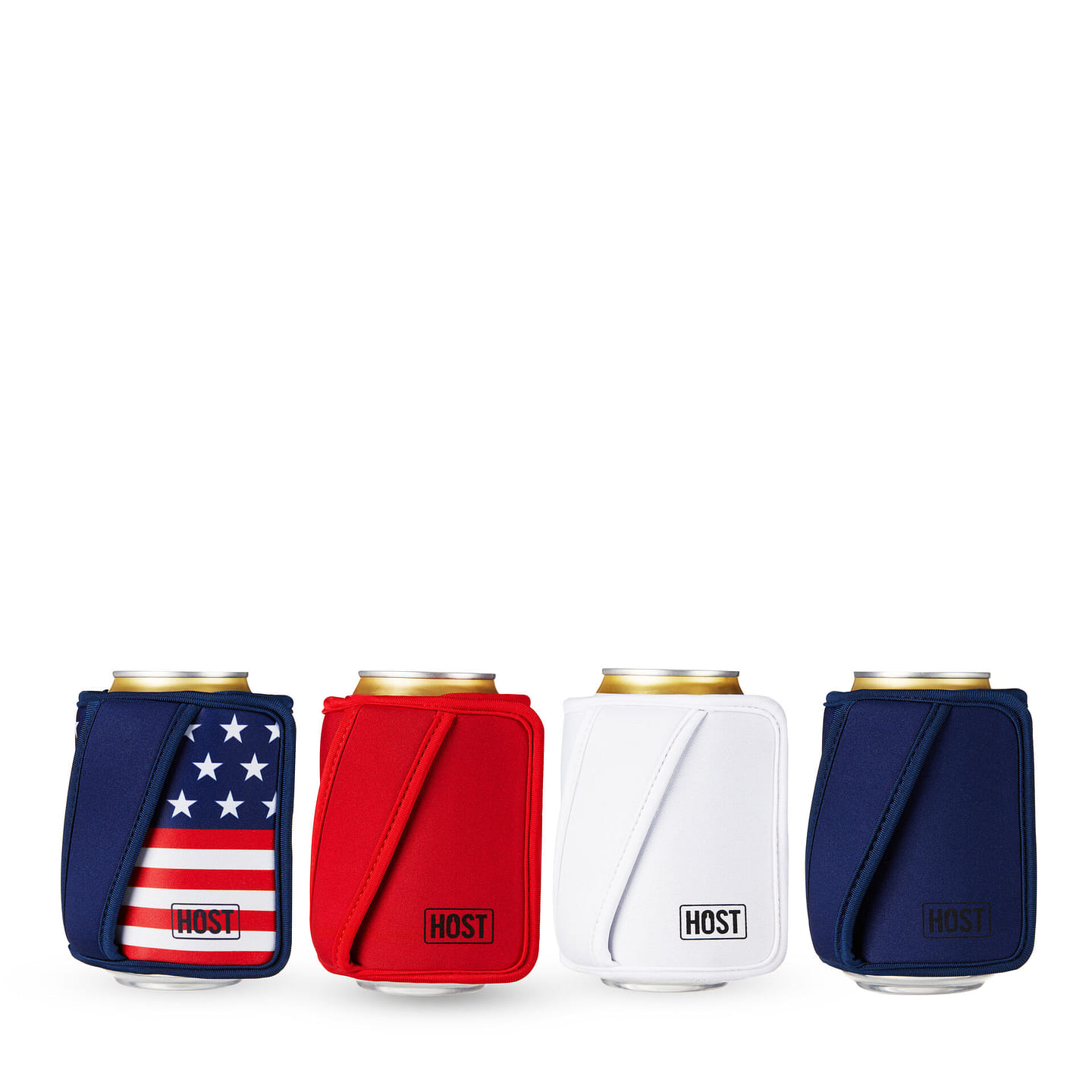 HOST Insta-Chill Can Cooler Flexible Freezable Gel and Ice Pack for 12 Oz Cans, American Red White Blue, Set of 4 4 count