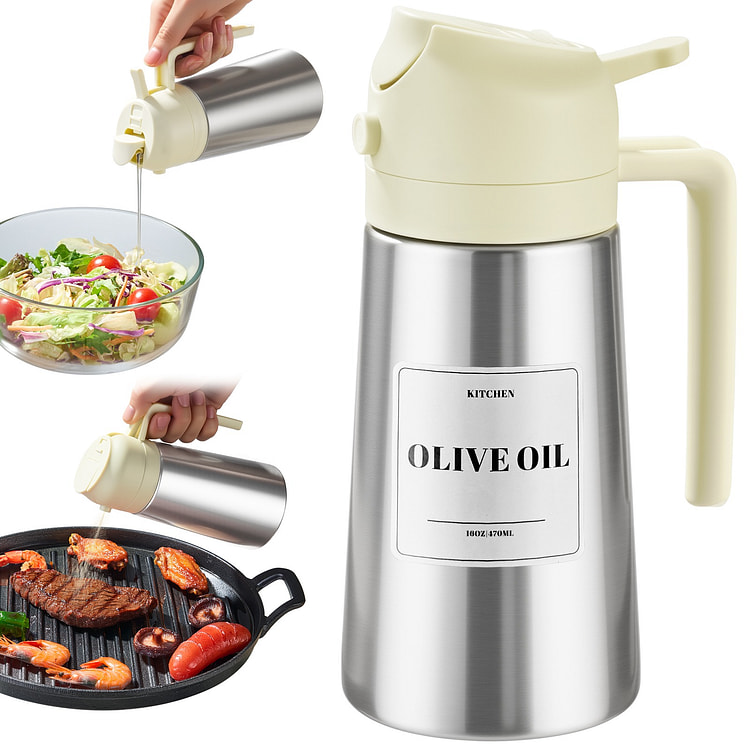 2 in 1 Oil Dipenser Bottle Stainless Steel (White)