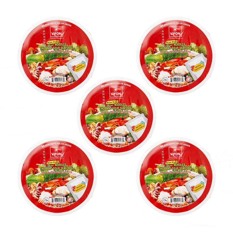 Vifon Asian Style Hot and Sour Seafood Instant Noodle Bowl pack of 5 1 each
