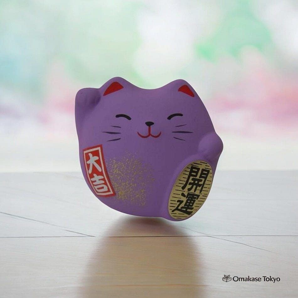 Feng Shui Maneki Neko Figurine-Chibi Cat Purple 180 g