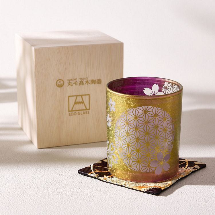 Mino Kiriko Sakura & Asanoha Pattern Glass