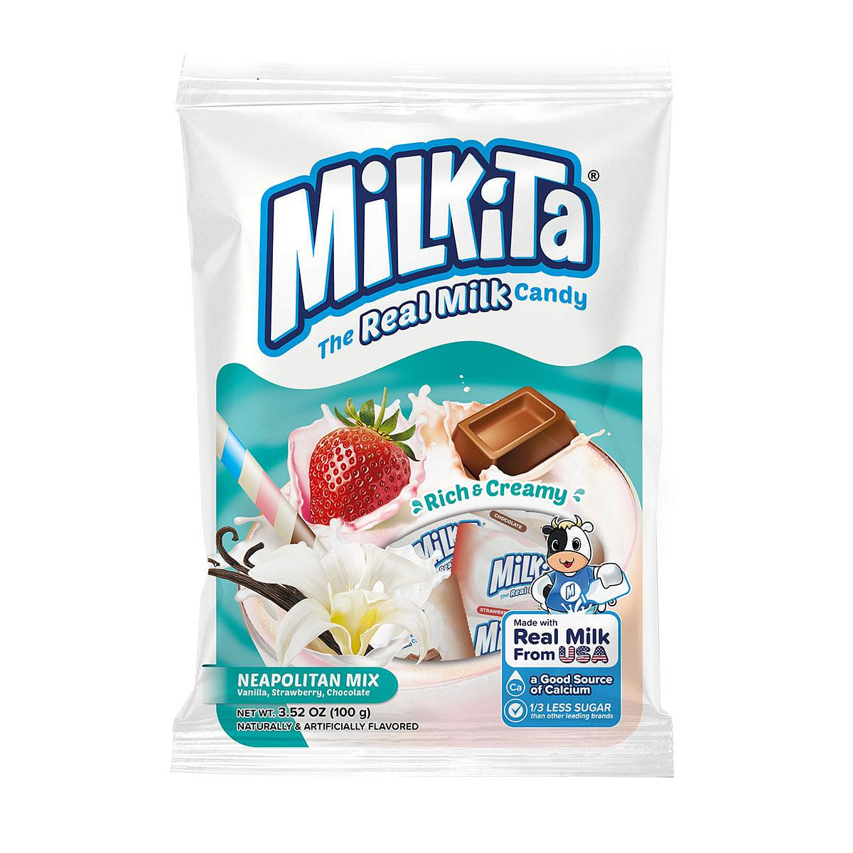 Milkita Creamy Chewy Candy Neapolitan Flavor 1 each