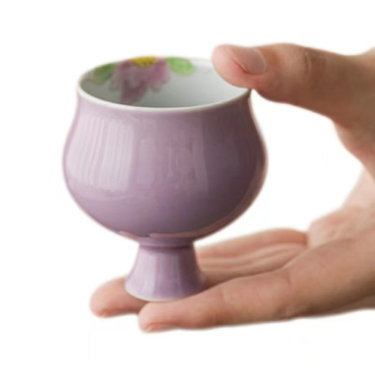 【中国直邮】叙旧 十二花神高脚茶杯-木槿紫