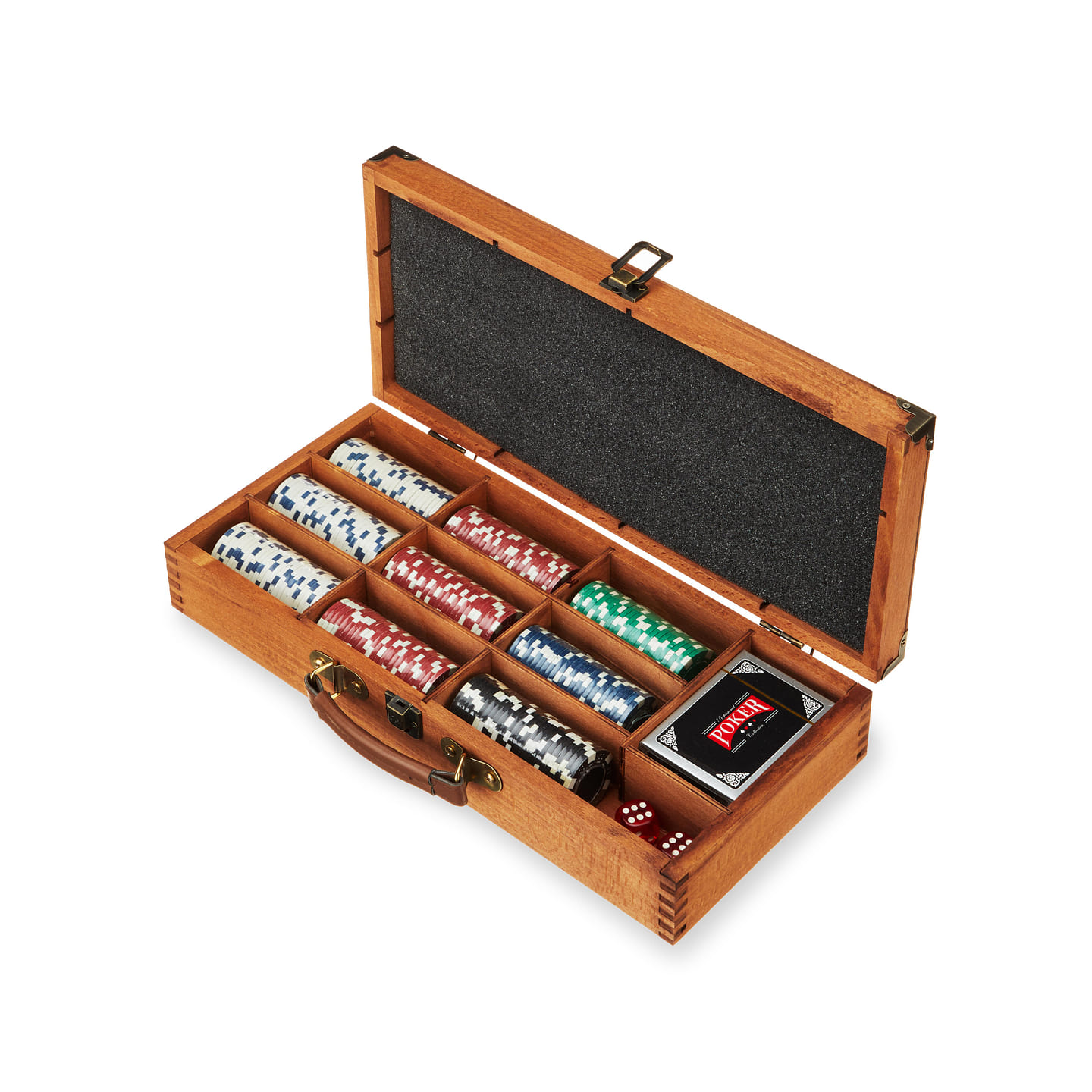 Foster & Rye Wooden Poker Sets with Case - Poker Kit in Wooden Box includes Two Card Decks, Two Dice, Poker Chips and Storage Box 1 each
