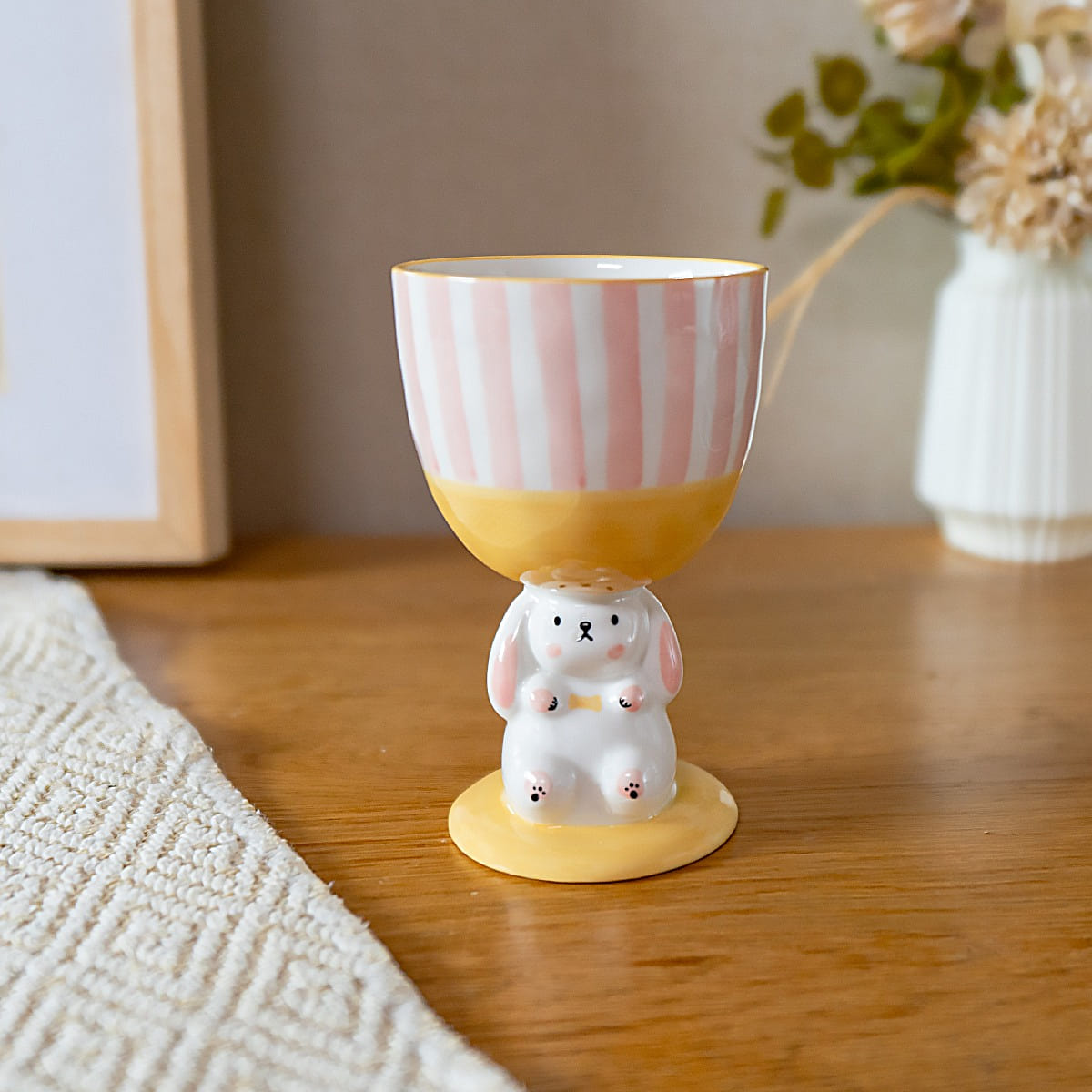 Novelty Bunny Cup Lovely Ceramic Mug Goblet Ideal Gifts-Pink Stripe 1 each