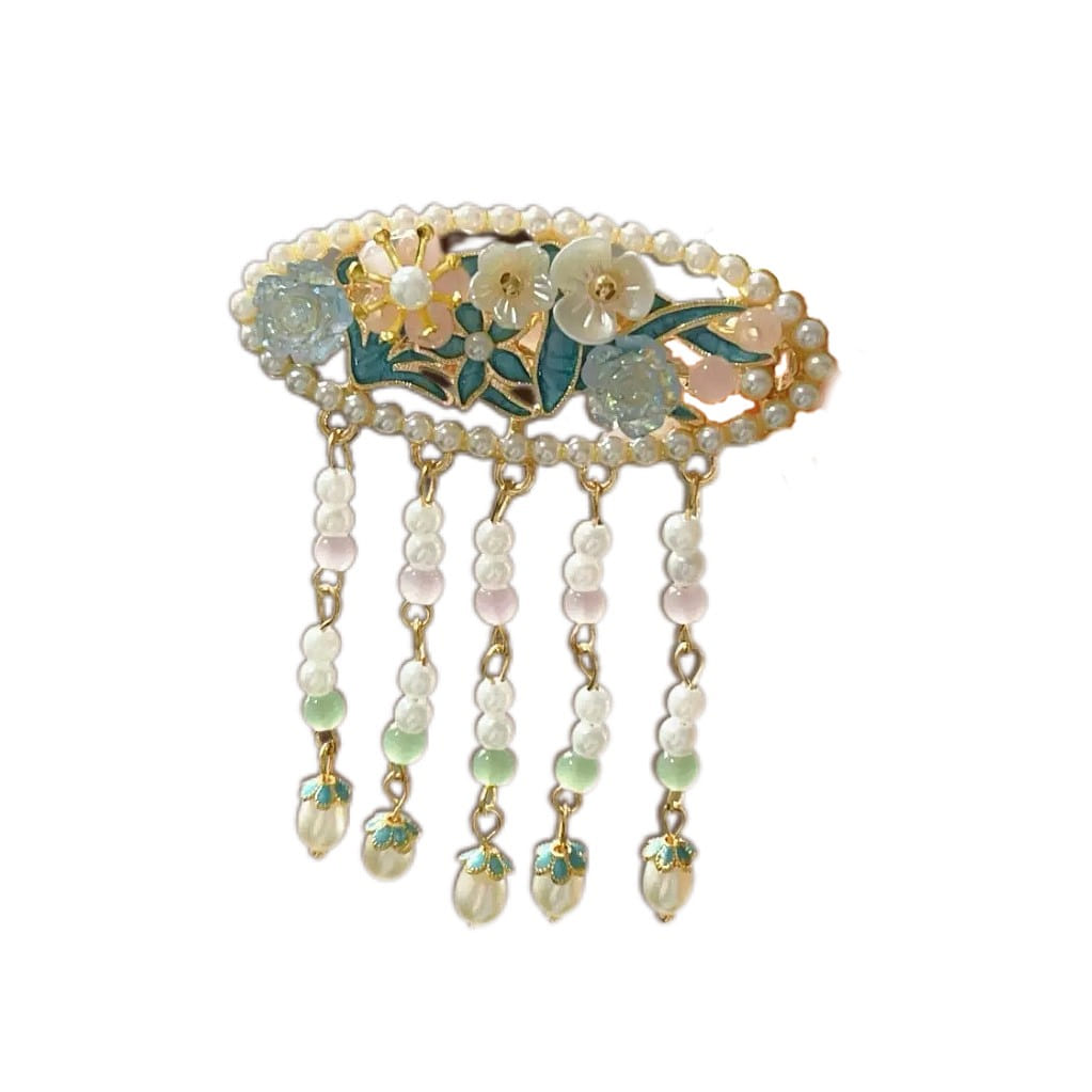 New Chinese-Style Enamel Hair Clip – Oval Flower 1 count